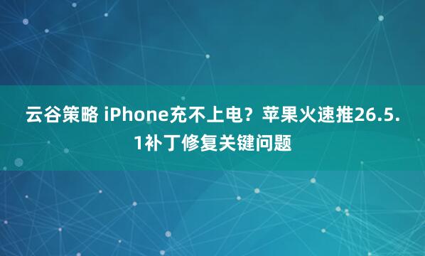 云谷策略 iPhone充不上电？苹果火速推26.5.1补丁修复关键问题